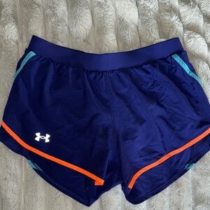 Under Armour Women's Blue Athletic Shorts with Orange Trim